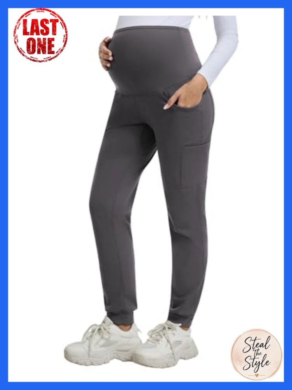 Maternity Jogger Scrub Pants High-Rise Stretch Belly Panel 6 Pockets